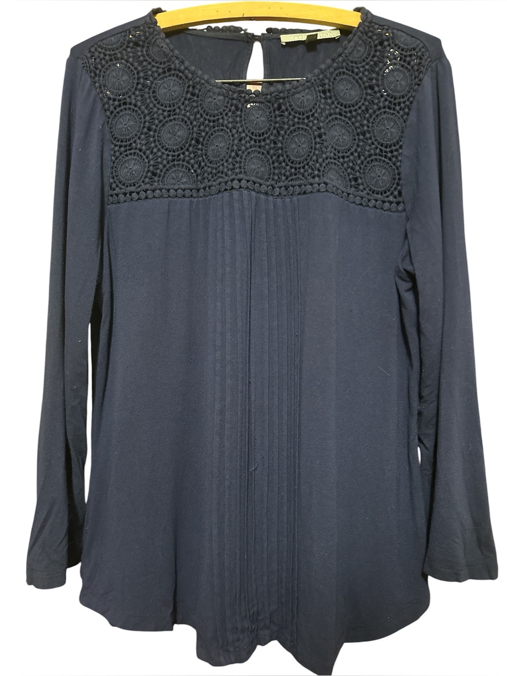 Daniel Rainn Black Long-Sleeve Crochet Yoke Blouse